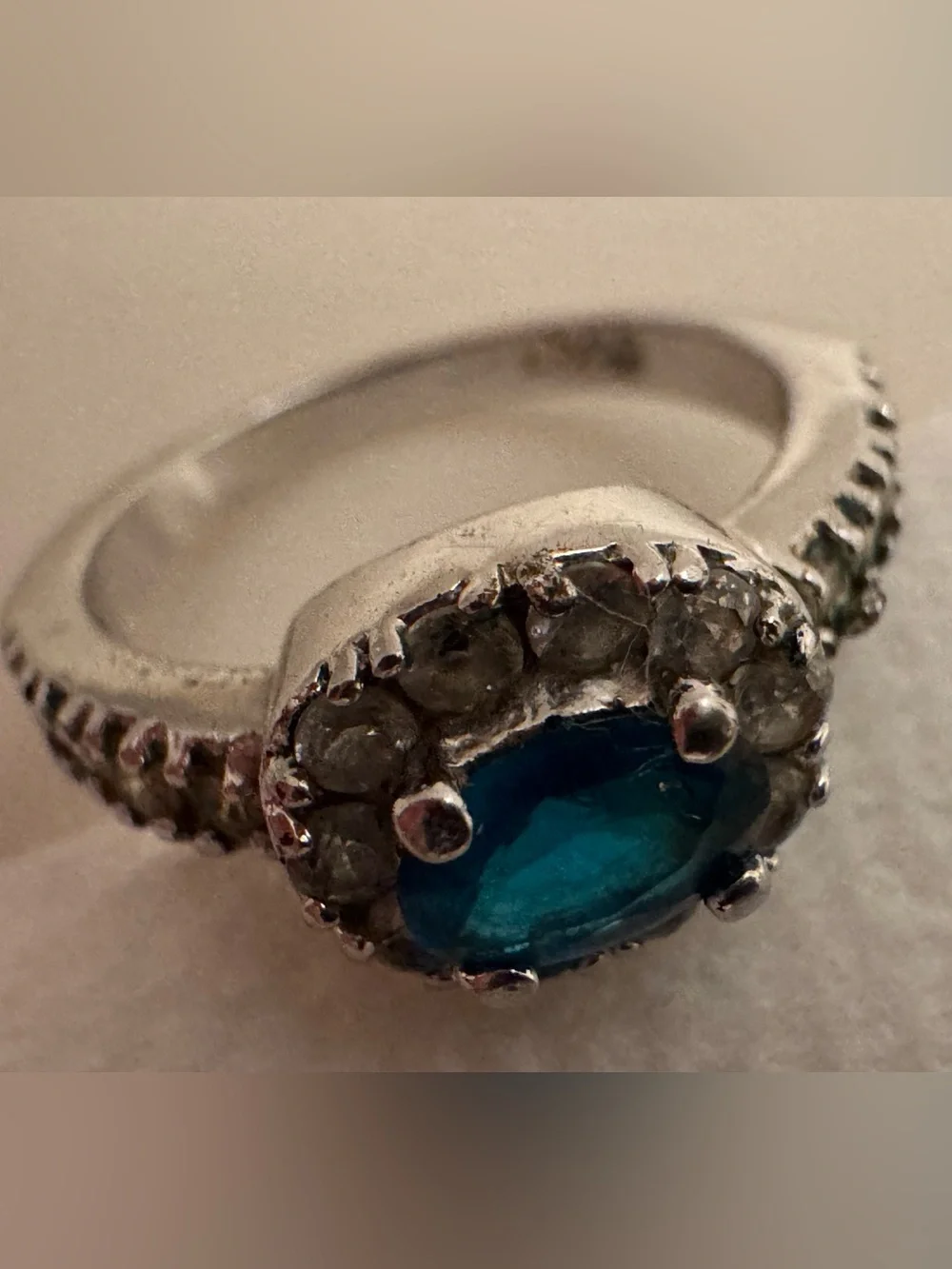 Vintage EDCO Silver Tone Blue CZ Halo Ring Size 5 Statement Cocktail